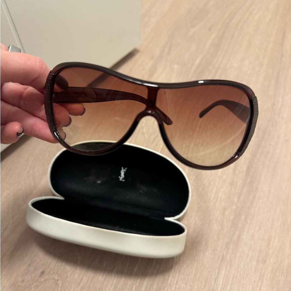 Yves Saint Laurent Brown Gradient Shield Sunglasses